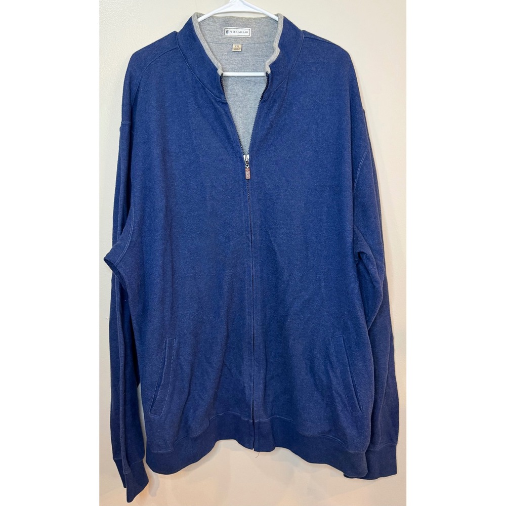 Peter Millar Mens XXL‎ Blue Full Zip Cotton Sweater Mock Neck Golf Jacket
